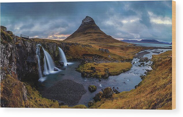 Scenics Wood Print featuring the photograph Evening At Kirkjufell by Naphat Photography