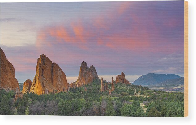 Garden Of The Gods Wood Print featuring the photograph First Light Of Day by Tim Reaves