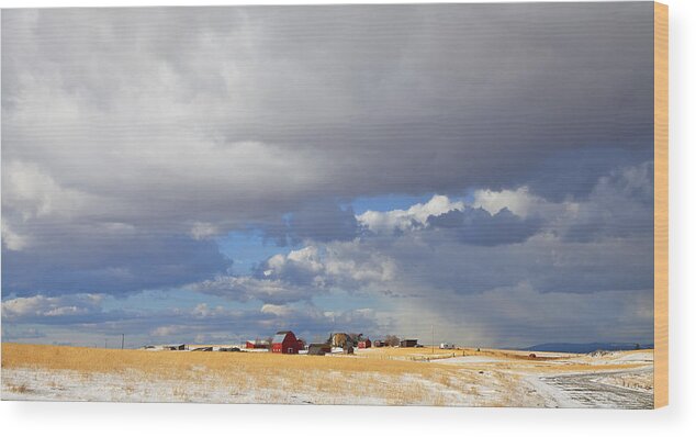 Farm Wood Print featuring the photograph First Snow On Storybook Farm by Theresa Tahara