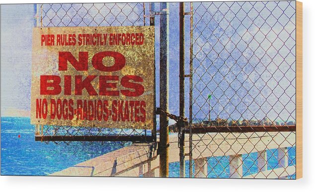 Pier Rules Wood Print featuring the photograph Fun at the Beach - Mike Hope by Michael Hope