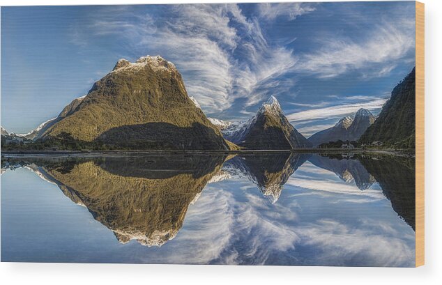 Colin Monteath Wood Print featuring the photograph High Clouds Over Peak Mitre Peak by Colin Monteath