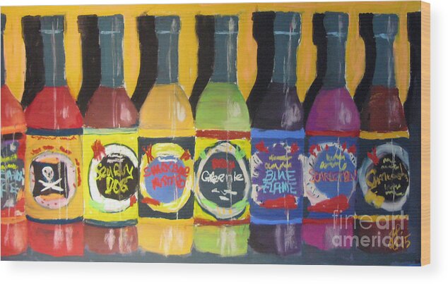 #hotsauce Wood Print featuring the painting Hot Shelf by Francois Lamothe