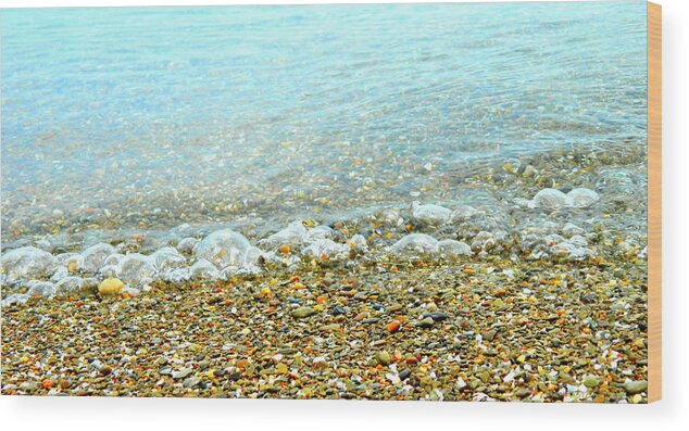 Water Wood Print featuring the photograph Lake Erie Bubble Waves by Kathy Barney