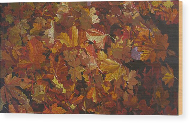 Fall Wood Print featuring the painting Last Fall in Monroe by Thu Nguyen