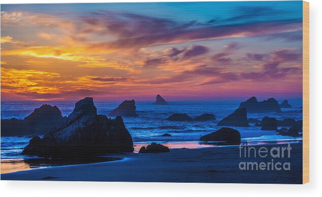 Ocean Sunset Wood Print featuring the photograph Magical Sunset - Harris Beach - Oregon by Gary Whitton