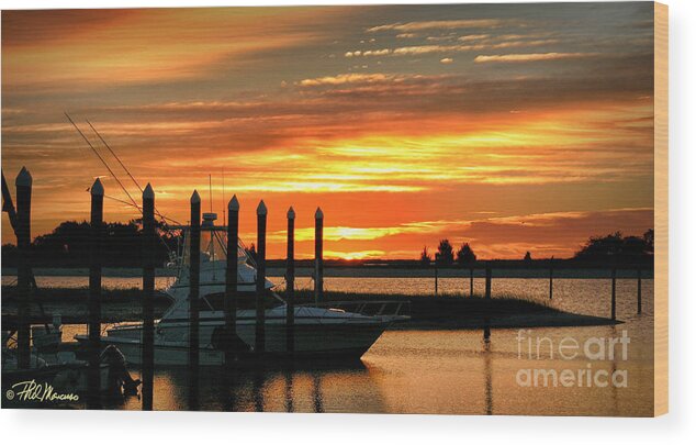 Sunrise Photographs Wood Print featuring the photograph Marina At Sunrise by Phil Mancuso