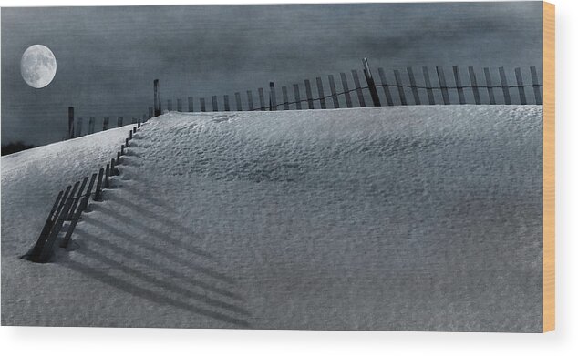 Fence Wood Print featuring the photograph Moonlit Snow by Cathy Kovarik