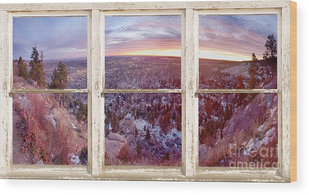 Mountains Wood Print featuring the photograph Mountain City White Rustic Barn Picture Window View by James BO Insogna