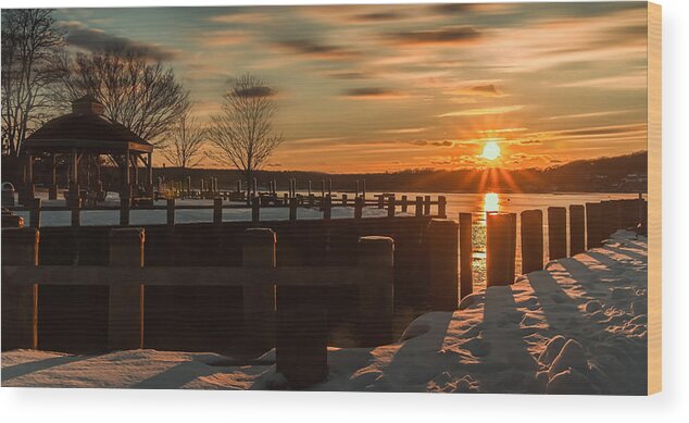 Water Wood Print featuring the photograph Northport New York Winter Sunset by Alissa Beth Photography