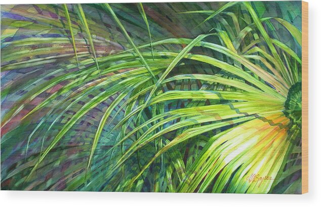 Palms Wood Print featuring the painting Rainbow Palms by Maryann Boysen