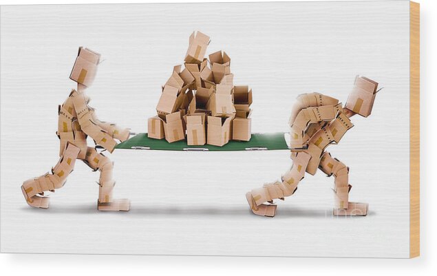  Recycling Wood Print featuring the photograph Recycling boxes by box characters and stretcher by Simon Bratt