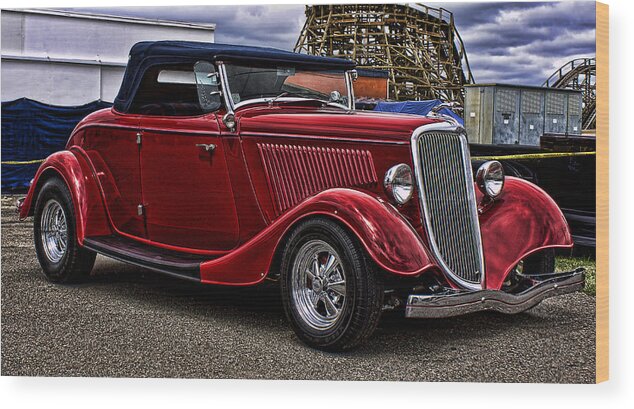 Hot Rod Wood Print featuring the photograph Red Cabrolet by Ron Roberts