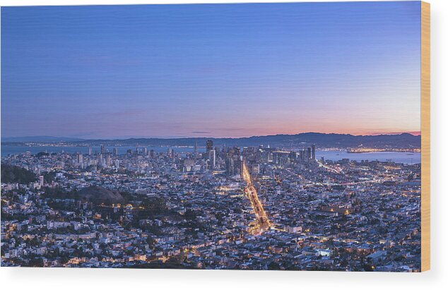 Scenics Wood Print featuring the photograph San Francisco Cityscape In Sunrise by Chinaface