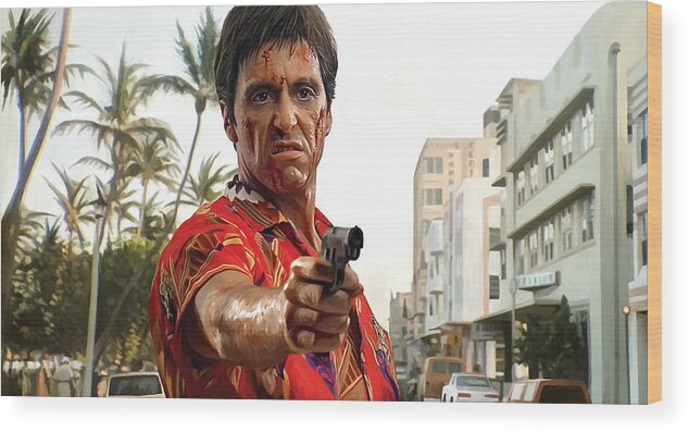 Scarface Paintings Wood Print featuring the painting Scarface Artwork 2 by Sheraz A