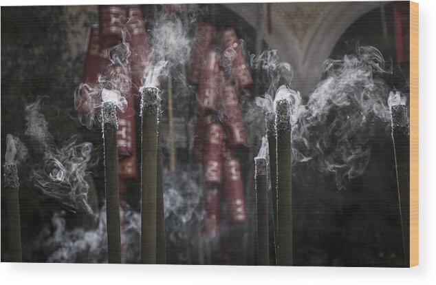 Incense Wood Print featuring the photograph Smoke And Light by Glenn DiPaola