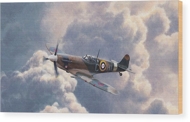 Adult Wood Print featuring the photograph Spitfire Plane Flying In Storm Cloud by Ikon Ikon Images