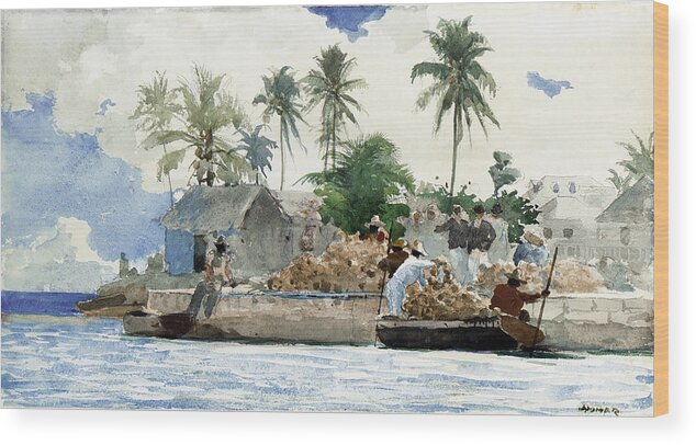 Winslow Homer Wood Print featuring the painting Sponge Fishermen by Celestial Images
