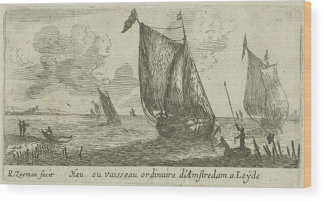 Sailing-ship Wood Print featuring the drawing Spring From Amsterdam To Leiden, The Netherlands by Reinier Nooms