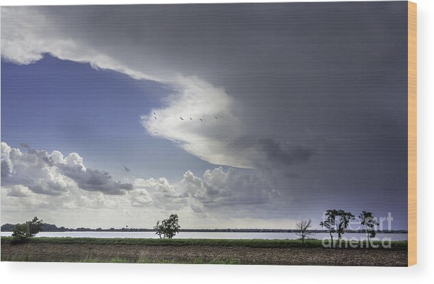 Overholser Lake Wood Print featuring the photograph Storm over the lake by Betty LaRue