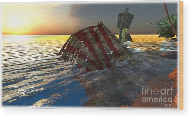 Ocean Wood Print featuring the digital art Sunken ship by Susanne Baumann