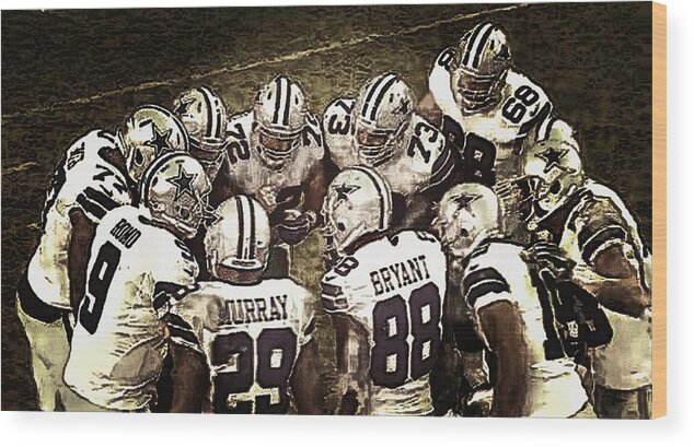 Dallas Cowboys Wood Print featuring the digital art Team Huddle by Carrie OBrien Sibley