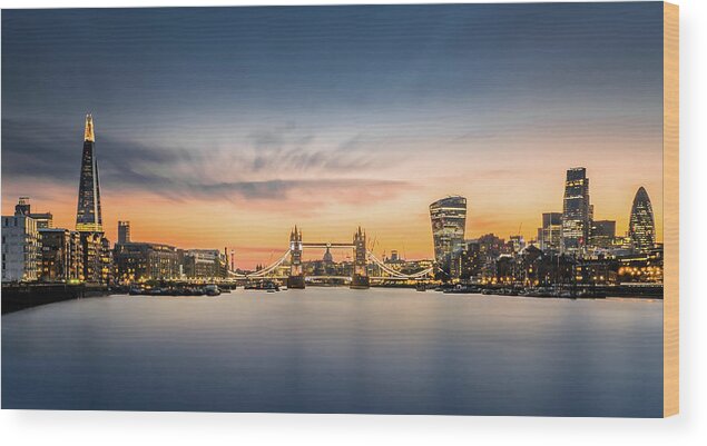 Gla Building Wood Print featuring the photograph The City Of London In Sunset Scene by Tangman Photography