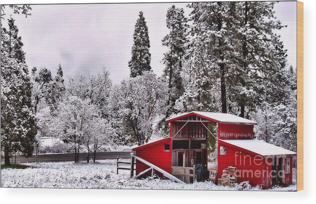 Landscape Wood Print featuring the photograph The Red Barn by Julia Hassett