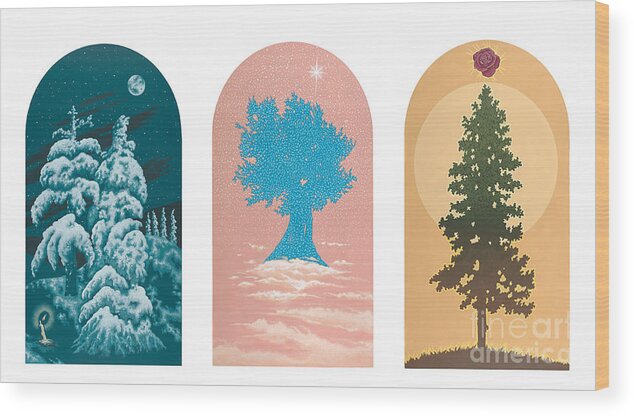 Trees Wood Print featuring the painting Tree Triptych for Rivera Funeral Home 220 by William Hart McNichols