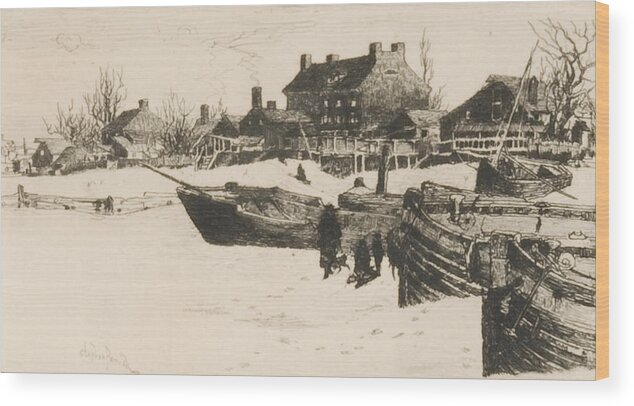 America;american Landscape;new Jersey;harbour;beached;boat;boats;house;houses; Mercer County;us;usa;east Coast;monochrome;northeast;northeastern Wood Print featuring the drawing Trenton Winter by Stephen Parrish