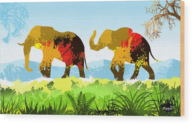 Elephant Wood Print featuring the digital art Walk With Me by Anthony Mwangi