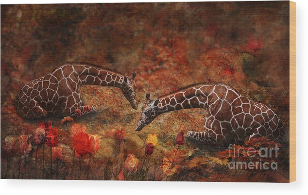 Baby Giraffe Wood Print featuring the photograph Whimsical Garden by Melinda Hughes-Berland