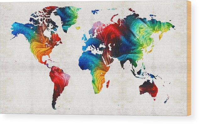 World Map 19 Colorful Art By Sharon Cummings Wood Print By