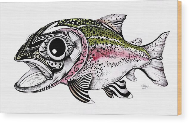Rainbow Trout Wood Print featuring the painting Abstract Alaskan Rainbow Trout by J Vincent Scarpace