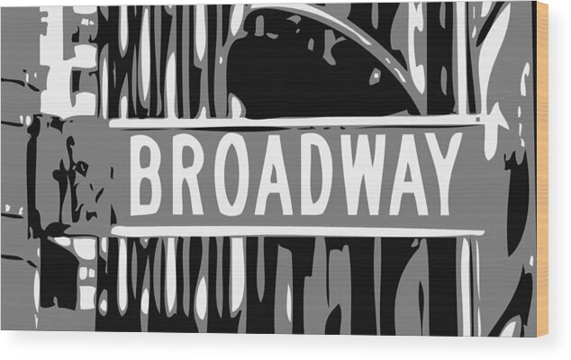 New York Broadway Sign Wood Print featuring the photograph Broadway Sign Color BW3 by Scott Kelley