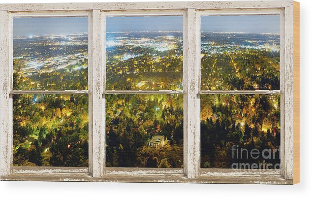 'window Frame Art' Wood Print featuring the photograph City Lights White Rustic Picture Window Frame Photo Art View by James BO Insogna