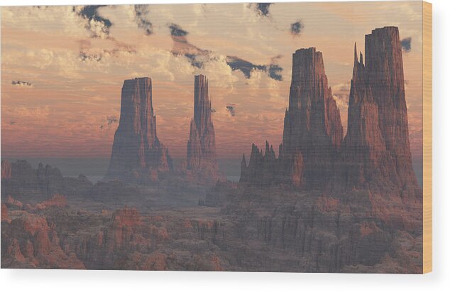 Landscape Wood Print featuring the digital art Dusk at the Towers by William Ladson