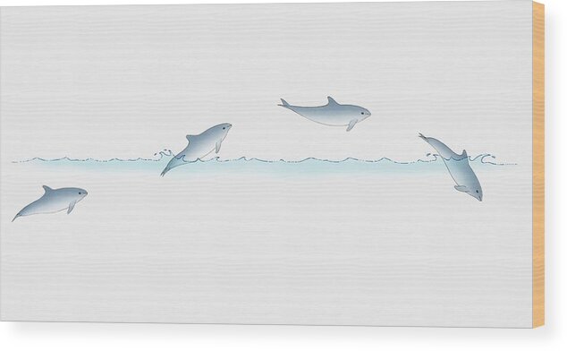 Horizontal Wood Print featuring the digital art Illustration Of A Dolphin Leaping Out Of Water And Back In, Multiple Image by Dorling Kindersley