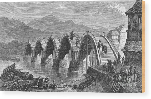 1877 Wood Print featuring the photograph Japan - Iwakuni Bridge by Granger