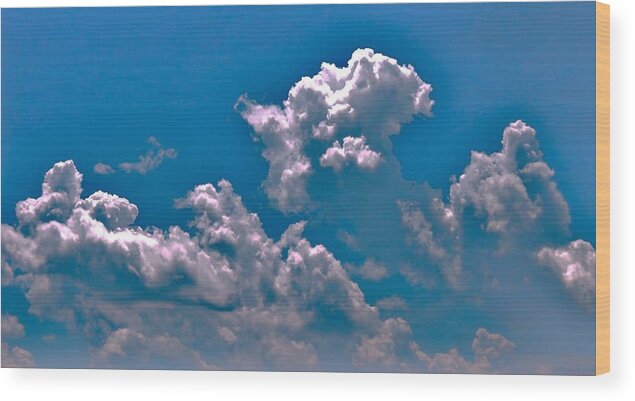 Sky Sculpture Varies Images In The Natural Clouds Expressing Mixed Emotions . What Do You See? Wood Print featuring the photograph Sky Sculpture Mixed emotions by Robin Coaker