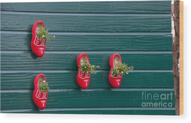 Amsterdam Wood Print featuring the digital art Wooden Shoes on teh Wall by Carol Ailles