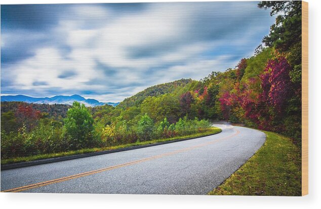 Mountain Wood Print featuring the photograph Beautiful Autumn Landscape In North Carolina Mountains #1 by Alex Grichenko