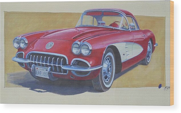 Corvette Wood Print featuring the painting Chevy. by Mike Jeffries