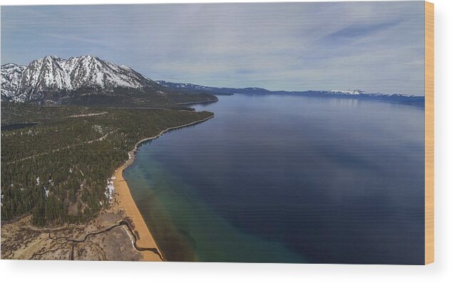 Ski Beach Wood Print featuring the photograph Aerial View of Ski Beach, Lake Tahoe by Brad Scott