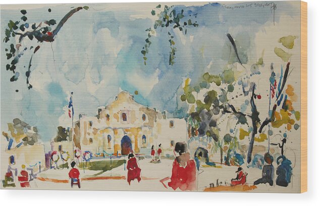 Watercolor Wood Print featuring the painting Alamo San Antonio by Becky Kim