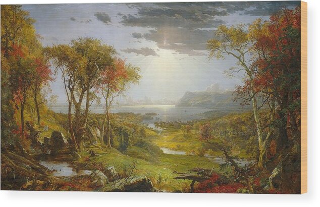 Autumn On The Hudson River 1860 By Jasper Francis Cropsey Wood Print featuring the painting Autumn On The Hudson River by MotionAge Designs