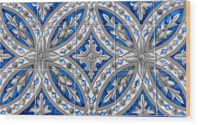 Decoration Wood Print featuring the photograph Azulejo - Blue Floral Decoration by AM FineArtPrints