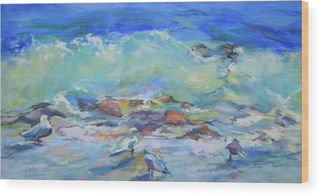 Waves Wood Print featuring the painting Birds' Eye View by Patricia Maguire