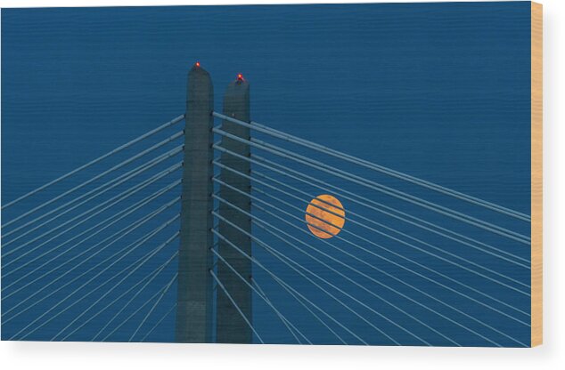 Moon Wood Print featuring the photograph Bridge Moon by Jerry Cahill