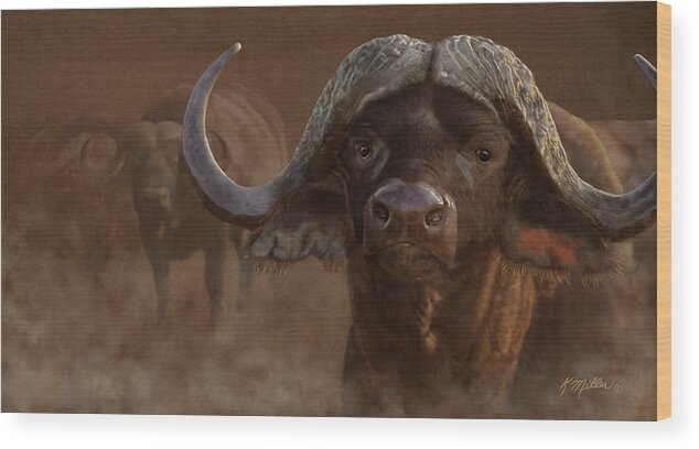 Cape Buffalo Wood Print featuring the painting Cape Buffalo by Kathie Miller