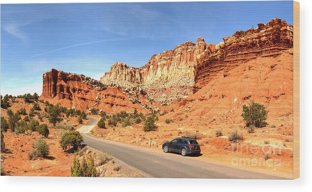 Capitol Reef Wood Print featuring the photograph Capitol Reef Subaru Outback by Adam Jewell